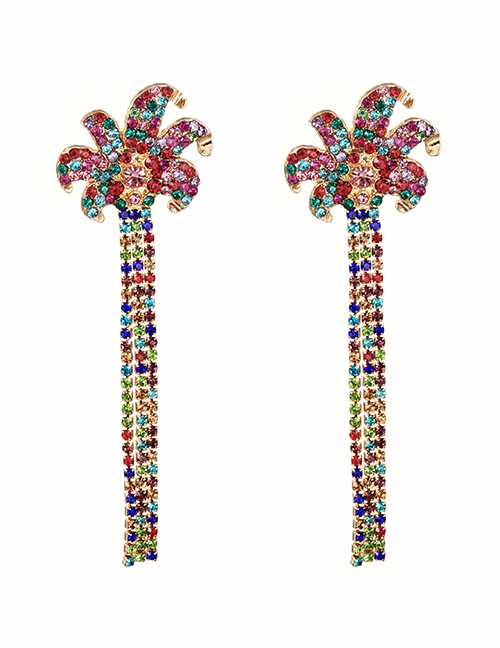 Fashion Color Alloy Diamond Flower Tassel Earrings