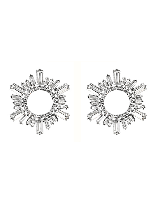 Fashion Silver Alloy Diamond Geometric Stud Earrings
