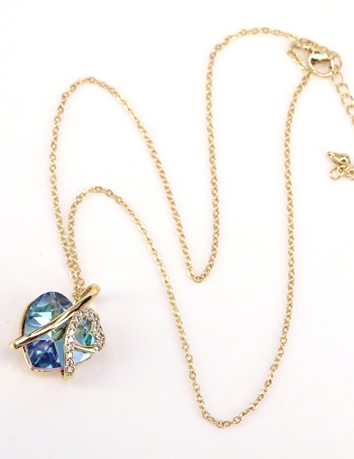 Fashion Blue Bronze Zirconium Heart Necklace
