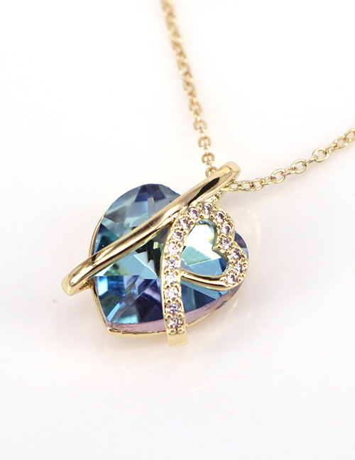 Fashion Blue-2 Bronze Zirconium Heart Necklace