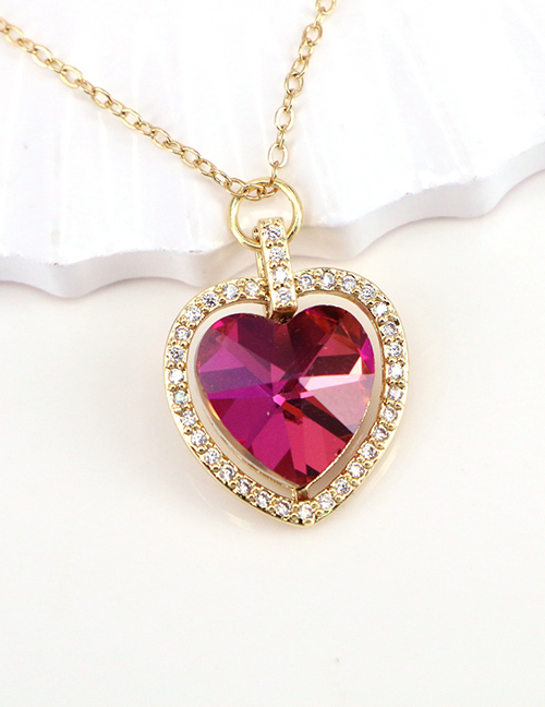 Fashion Red Bronze Zirconium Heart Necklace