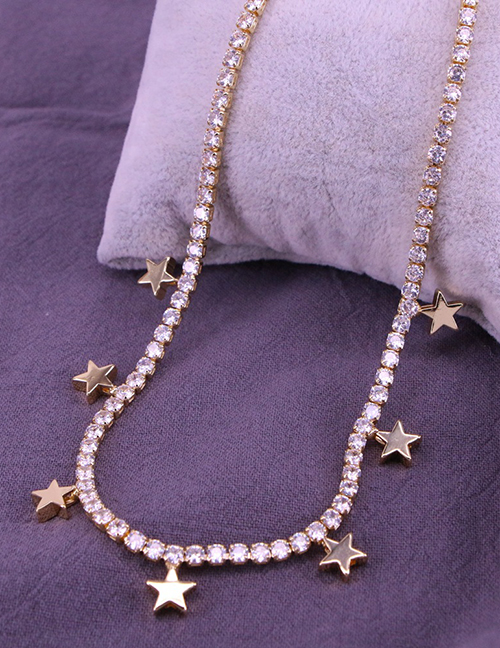 Fashion Star Brass Set Zirconium Claw Chain Star Fringe Necklace