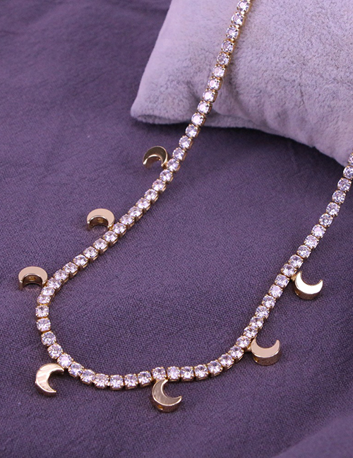 Fashion Moon Bronze Zirconium Claw Chain Moon Fringe Necklace