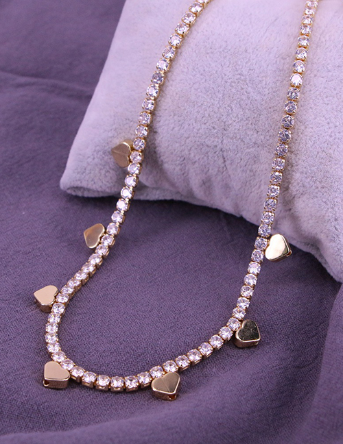 Fashion Love Brass Set Zirconium Claw Chain Heart Tassel Necklace