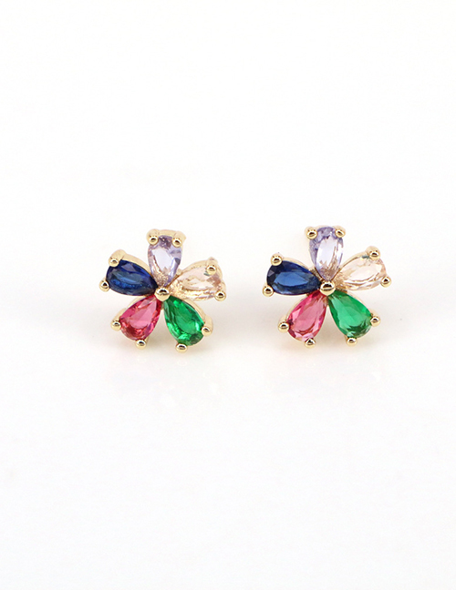 Fashion 4# Copper Diamond Flower Stud Earrings