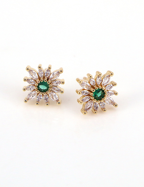 Fashion 5# Copper Diamond Flower Stud Earrings
