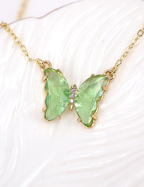 Fashion Light Green Pure Copper Glass Butterfly Necklace
