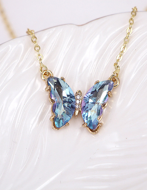Fashion Blue Pure Copper Glass Butterfly Necklace