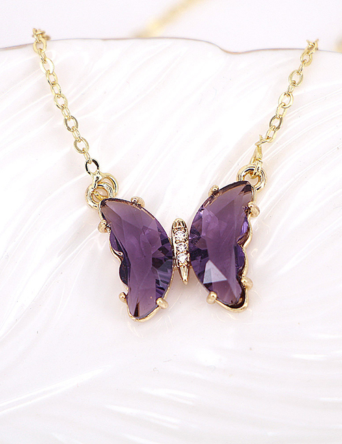 Fashion Purple Pure Copper Glass Butterfly Necklace