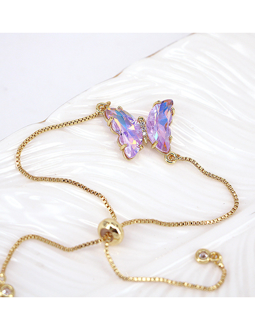 Fashion Light Purple Pure Copper Glass Butterfly Bracelet