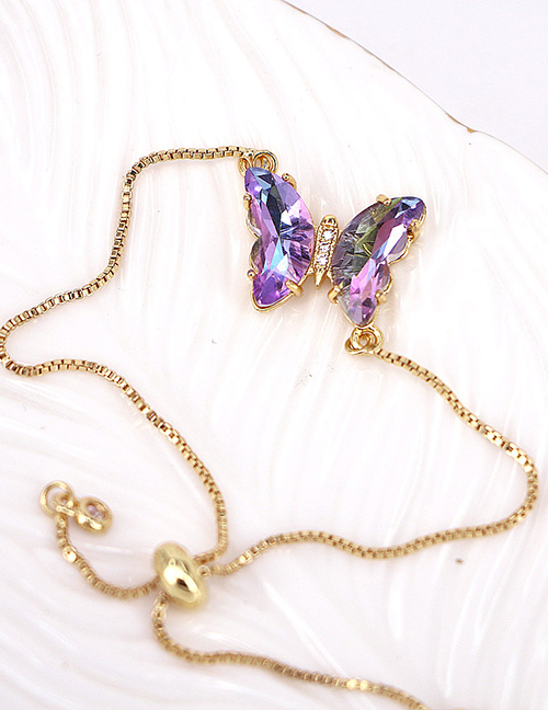 Fashion Purple Pure Copper Glass Butterfly Bracelet