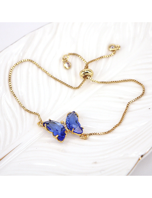 Fashion Navy Blue Pure Copper Glass Butterfly Bracelet