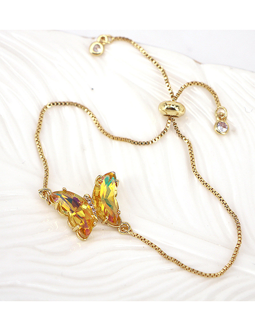 Fashion Yellow Pure Copper Glass Butterfly Bracelet