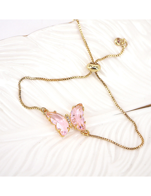 Fashion Pink Pure Copper Glass Butterfly Bracelet