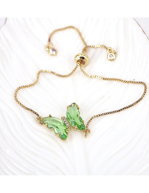 Fashion Light Green Pure Copper Glass Butterfly Bracelet