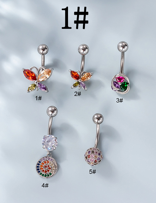 Fashion 1# Stainless Steel Inlaid Zirconium Butterfly Geometric Piercing Navel Nails