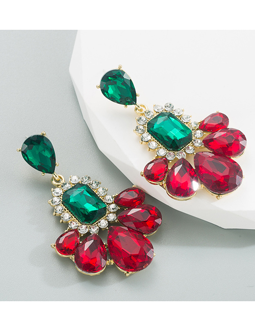Fashion Red And Green Alloy Diamond Geometric Stud Earrings