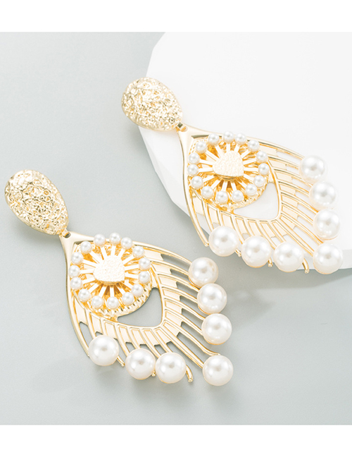 Fashion Gold Alloy Set Pearl Geometric Drop Earrings
