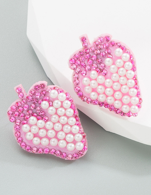 Fashion Pink Alloy Diamond And Pearl Strawberry Stud Earrings