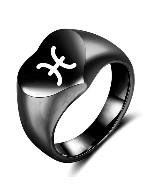 Fashion Black Pisces Titanium Steel Love Zodiac Ring