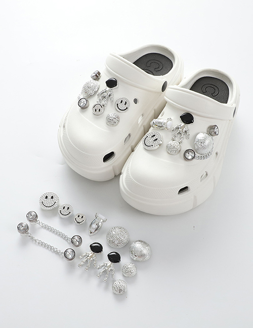 Fashion 03 White Hole Shoes + Smiley Alien Spaceman Eva Astronaut Rocket Shoe Buckle Suit + Thick Bottom Hole Shoes