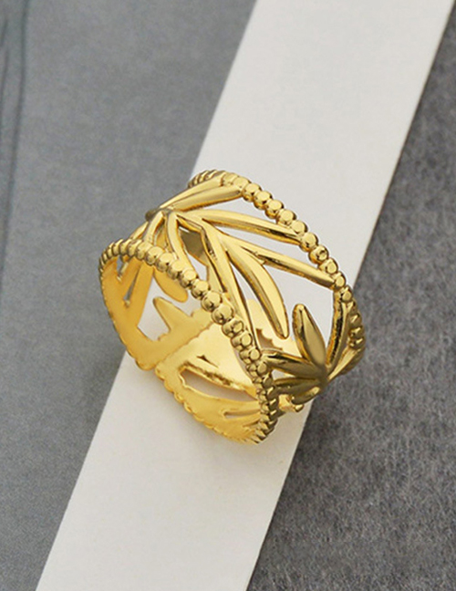 Fashion Gold Titanium Leaf Cutout Open Ring