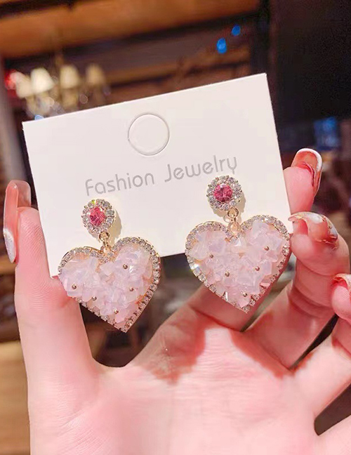 Fashion Gold Alloy Diamond Crystal Heart Stud Earrings