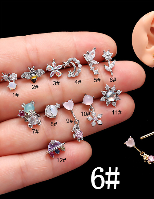 Fashion 6#silver Titanium Steel Set Zirconium Geometric Pierced Stud Earrings