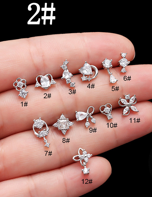 Fashion 2#silver Titanium Steel Set Zirconium Geometric Pierced Stud Earrings