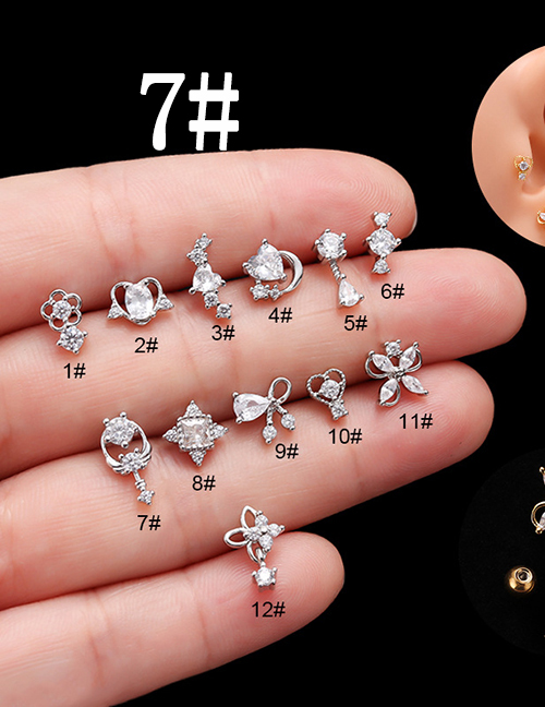 Fashion 7#silver Titanium Steel Set Zirconium Geometric Pierced Stud Earrings
