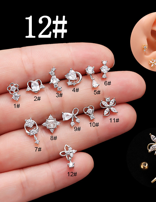 Fashion 12#silver Titanium Steel Set Zirconium Geometric Pierced Stud Earrings