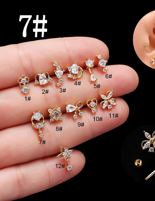 Fashion 7# Gold Titanium Steel Set Zirconium Geometric Pierced Stud Earrings