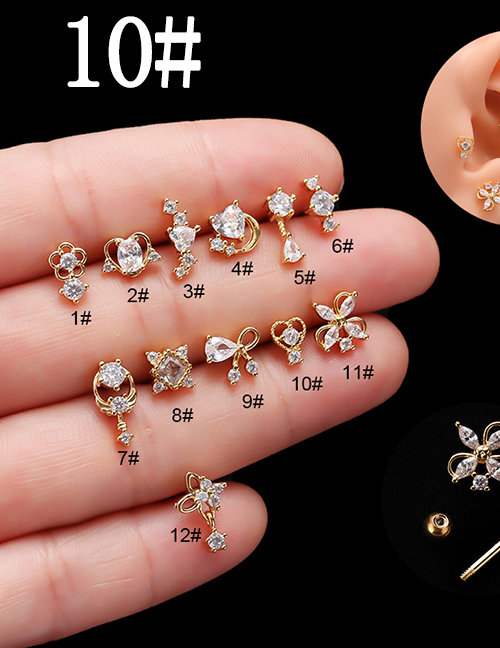 Fashion 10# Gold Titanium Steel Set Zirconium Geometric Pierced Stud Earrings