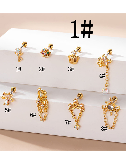 Fashion 1# Gold Titanium Steel Set Zirconium Geometric Pierced Stud Earrings