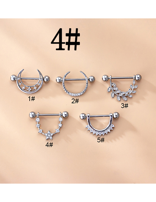 Fashion 4#silver Titanium Steel Inlaid Zirconium Moon Star Leaf Piercing Breast Nails