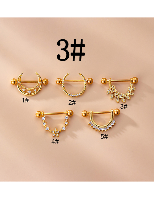 Fashion 3# Gold Titanium Steel Inlaid Zirconium Moon Star Leaf Piercing Breast Nails