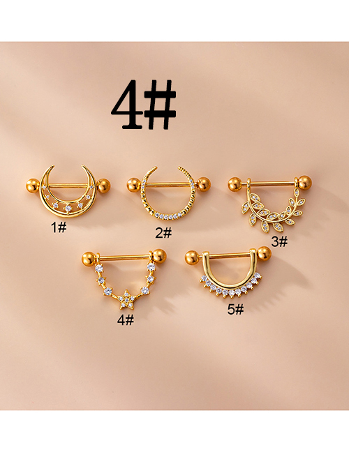 Fashion 4# Gold Titanium Steel Inlaid Zirconium Moon Star Leaf Piercing Breast Nails