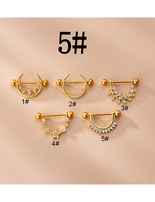 Fashion 5# Gold Titanium Steel Inlaid Zirconium Moon Star Leaf Piercing Breast Nails