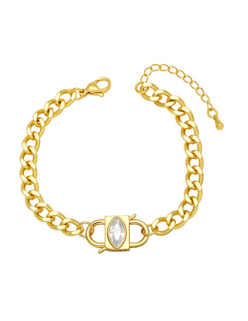 Fashion White Brass-inlaid Zirconium Lock Stitching Chain Bracelet