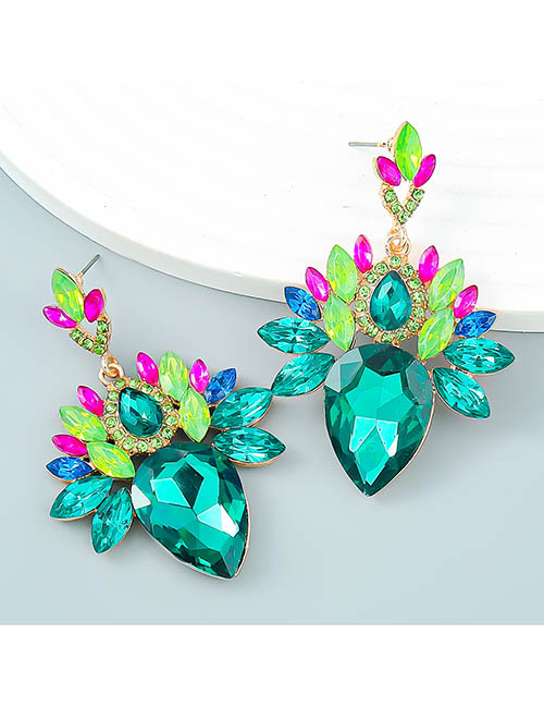 Fashion Green Color Alloy Inset Water Drop Diamond Geometric Stud Earrings