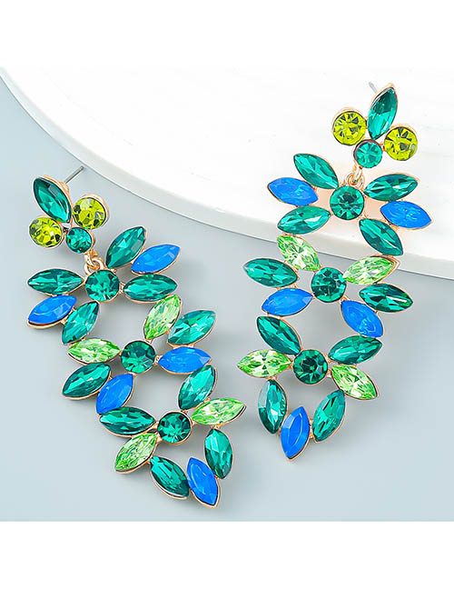 Fashion Blue-green Alloy Diamond Geometric Stud Earrings