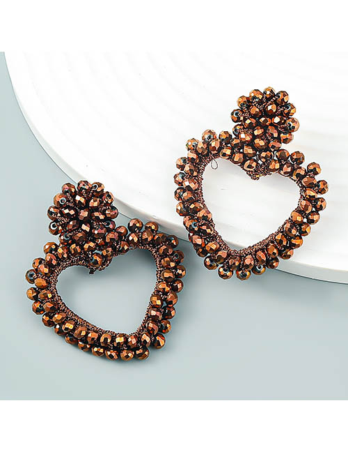 Fashion Brown Acrylic Diamond Heart Stud Earrings