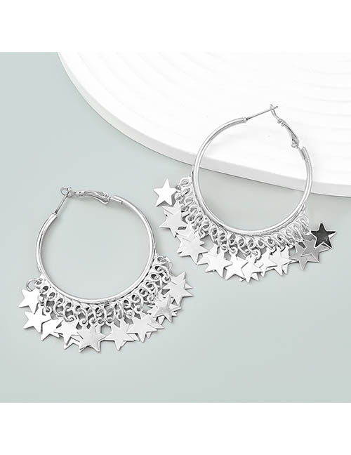 Fashion Silver Alloy Star Tassel Round Earrings