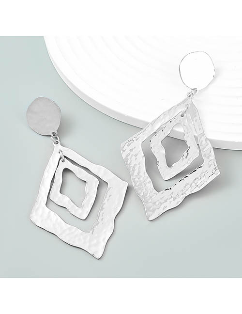 Fashion Silver Alloy Geometric Diamond Stud Earrings