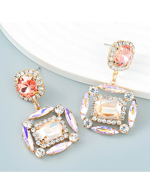 Fashion Gold Alloy Diamond Square Stud Earrings