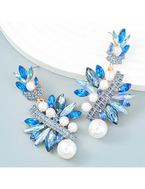 Fashion Blue Alloy Diamond Geometric Drop Earrings