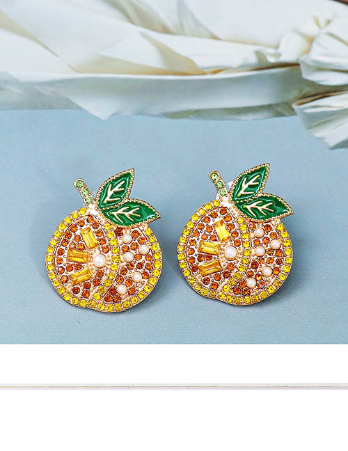 Fashion Yellow Alloy Diamond Fruit Stud Earrings