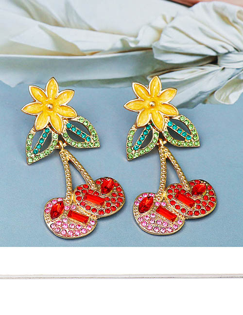 Fashion Color Alloy Diamond Fruit Stud Earrings
