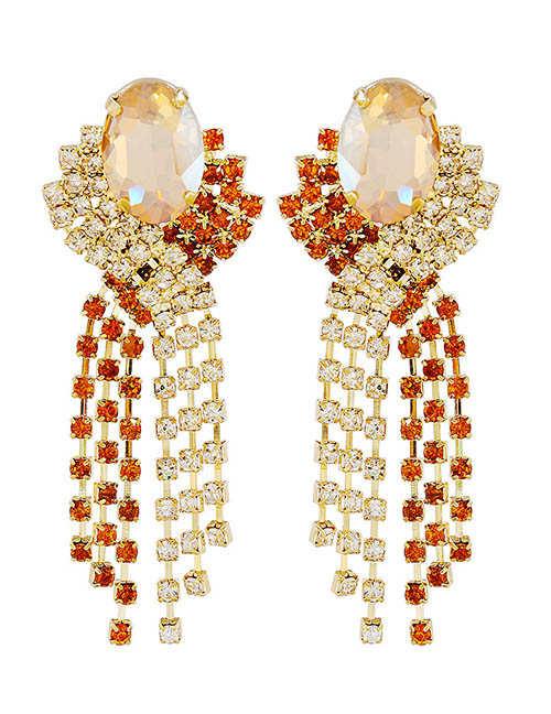 Fashion Champagne Alloy Diamond Claw Chain Tassel Drop Earrings