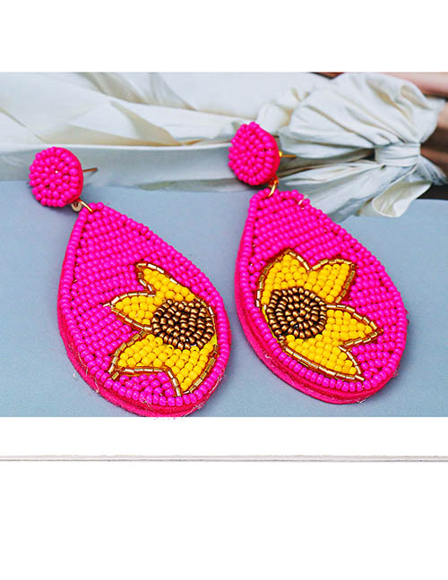 Fashion Pink Rice Bead Braided Drop Beaded Stud Earrings